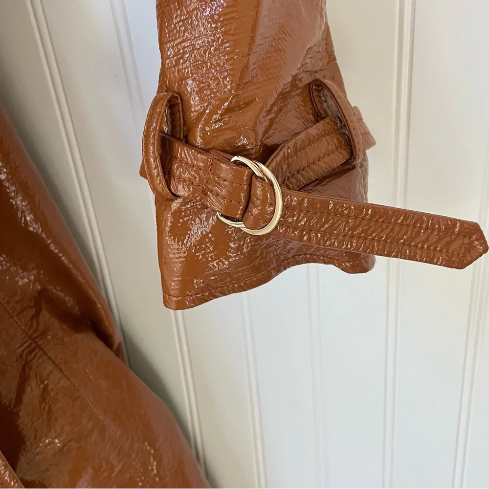 Veronica Beard Finnick Dickey Trench Coat Faux Leather Brown Size 4